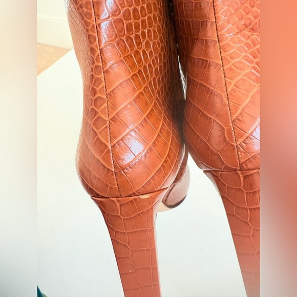 Jimmy Choo Brown Croc Embossed Leather Minori Ankle Length JC logo Boots EU 42 - Picture 5 of 12